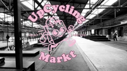 Plakat für UpCyclingMarkt in der Gleishalle im Oberhafenquartier