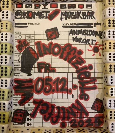 Plakat für die Inoffizielle Komet KNIFFEL WM 2025 in der KOMET Bar