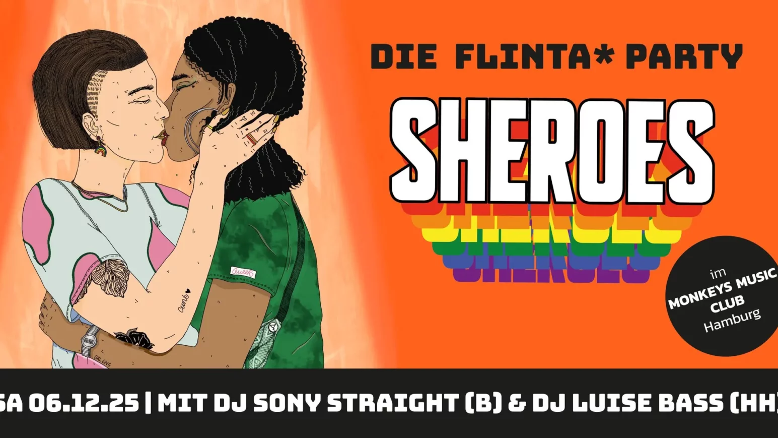 Poster für Sheroes Party im Monkeys Music Club