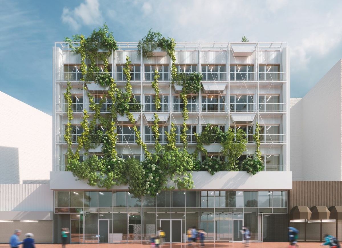 Aktueller Entwurfsstand der Ansicht auf das Neue Amt Altona von der Fußgängerzone Neue Große Bergstraße aus