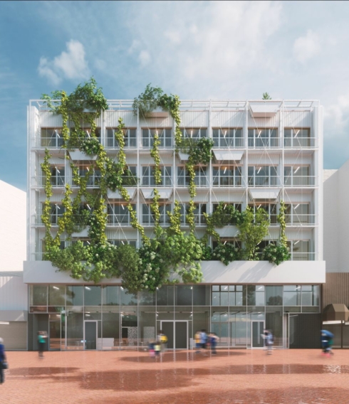 Aktueller Entwurfsstand der Ansicht auf das Neue Amt Altona von der Fußgängerzone Neue Große Bergstraße aus