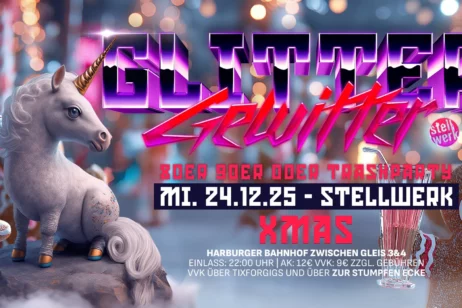 Header für die GlitterGewitter X-Mas Party im Stellwerk