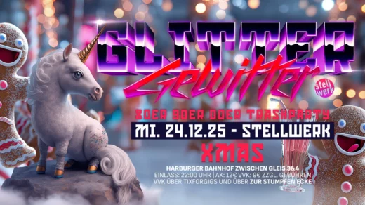 Header für die GlitterGewitter X-Mas Party im Stellwerk