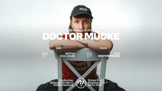 Plakat zur Veranstaltung von DOCTOR MÜCKE, LÍON, BERTHA und HIDA.DOUSE im Fundbreau