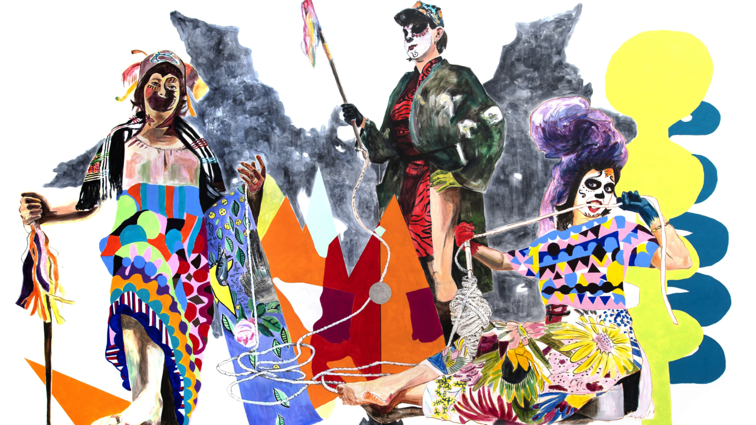 Titel: MOIREN, 2019 Ausstellung „Feelings" Pinakothek der Moderne, München, Mischtechnik auf Wand 500 x 1000 cm ©3 Hamburger Frauen