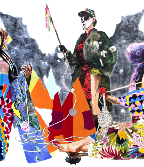 Titel: MOIREN, 2019 Ausstellung „Feelings" Pinakothek der Moderne, München, Mischtechnik auf Wand 500 x 1000 cm ©3 Hamburger Frauen