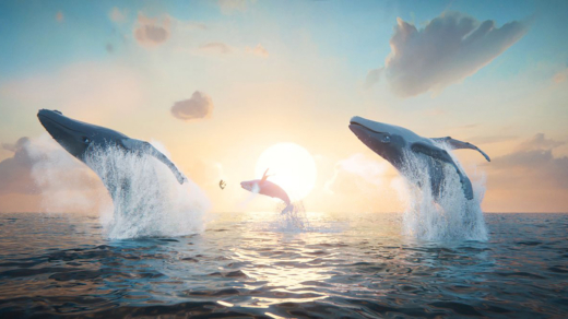 Von tänzerischer Majestät vor tiefstehender Sonne: die animierten Meeressäuger von „Der letzte Walsänger“
