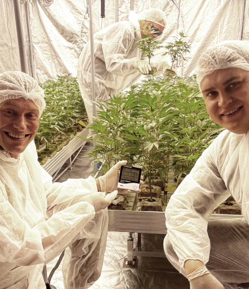 Vereins-Geschäftsführer Jannik Friedrich und Mitglied Dmytro Burakov vor den jungen Pflanzen