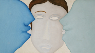 Vielsagender leerer Blick: Auf dem Gemälde „Moi, Moustafa et Paul“ von 1970 setzt sich die Künstlerin mitten zwischen zwei Kussmünder