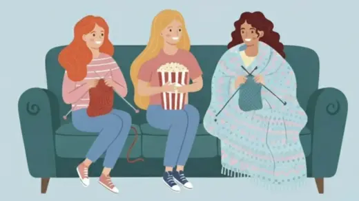 Bild von drei Frauen die stricken