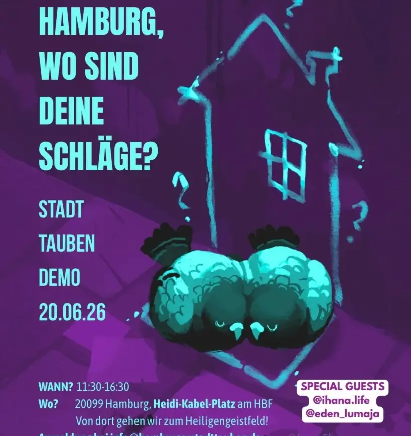 Stadttauben-Demo auf dem Heidi-Kabel-Platz
