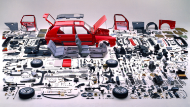 Ordentlich zerlegt: Den Print des VW Golfs in Einzelteilen erstellte Hansen 1988 im Auftrag der Volkswagen AG