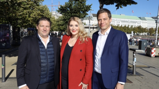 Dr. Matthias Schloderer (Hamburger Staatsoper), Sandra Quadflieg (Lebendiger Jungfernstieg) und Dominique Nadelhofer (Kühne Stiftung)