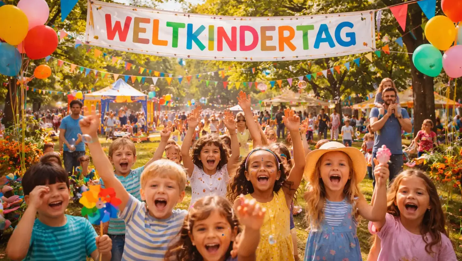 Ein KI erstelltes Bild von Kindern auf einer Weltkindertag-Feier