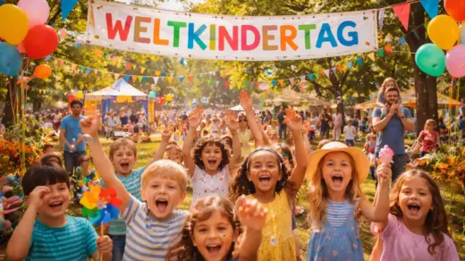 Ein KI erstelltes Bild von Kindern auf einer Weltkindertag-Feier